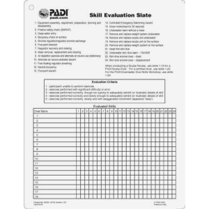 PADI Skill Evaluation Slate